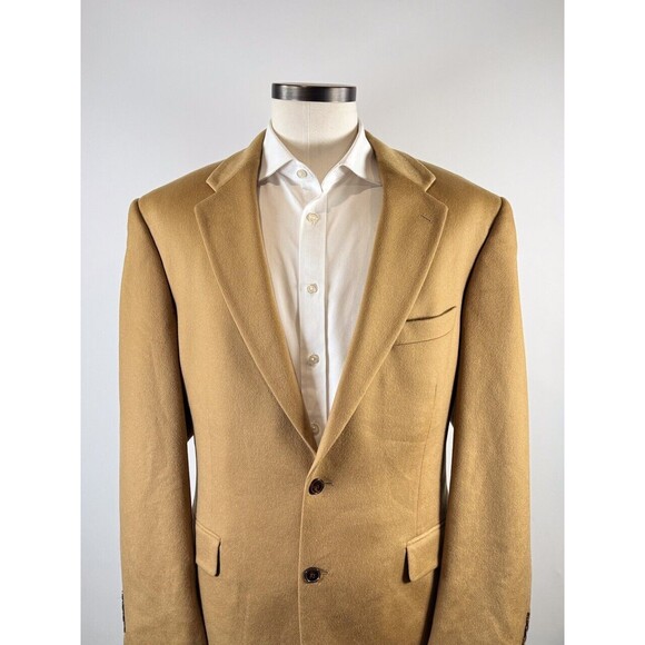 Ragan Burns Mens Blazer Mustard Two Button Cashmere Sports Coat Suit Jacket 44L - Picture 8 of 14